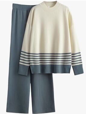 Tanming 2 Piece Lounge Set Soft Comfortable Cozy Knit Sweater Wide Leg Pants XL
